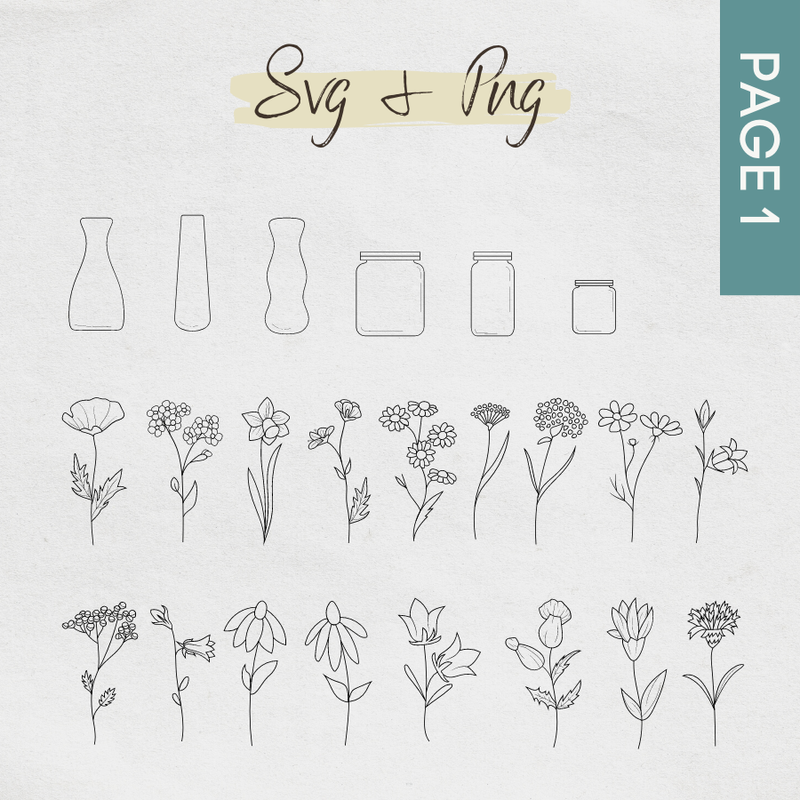 Wildflower SVG Bundle, Png, Cricut.