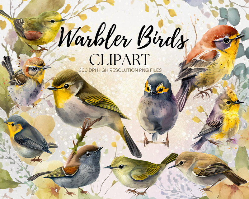Watercolor warbler birds collection