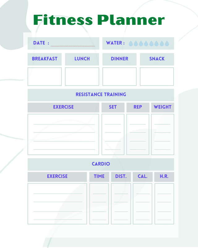 Printable Fitness Planner Fillable