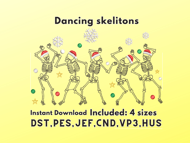 christmas dancing skeletons embroidery