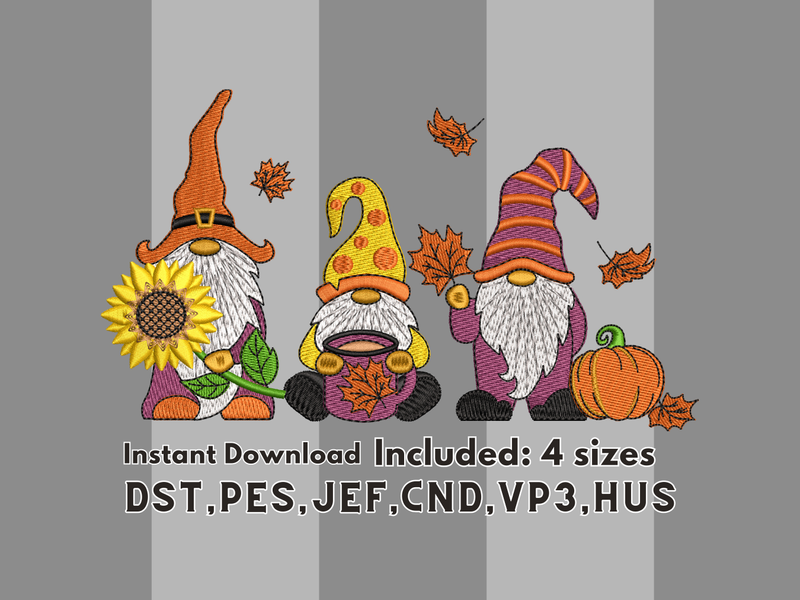 Halloween Fall gnomes embroidery design