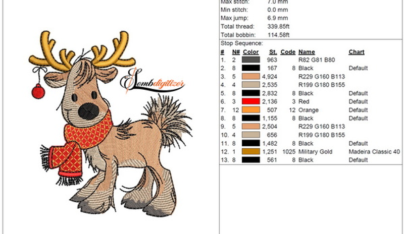 Reindeer Embroidery design in dst,pes