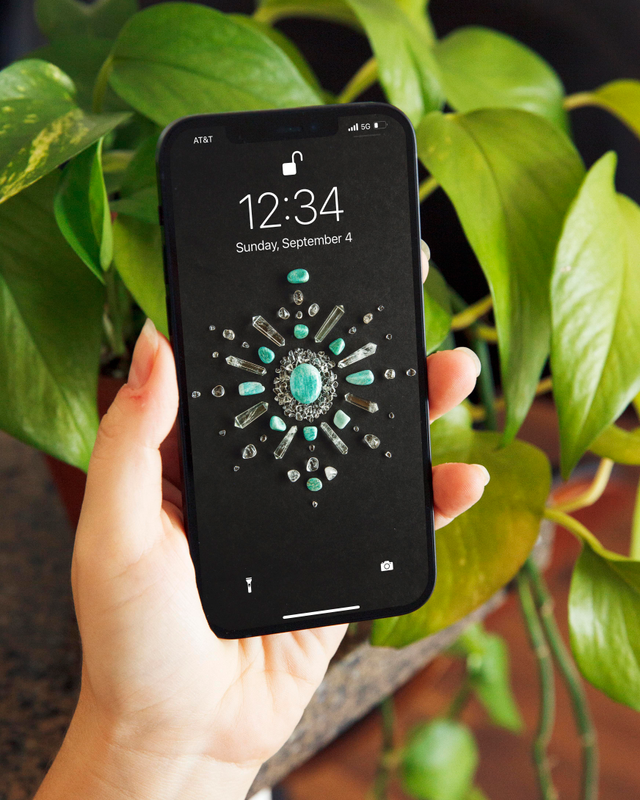 Amazonite Crystal Grid Mobile Wallpaper