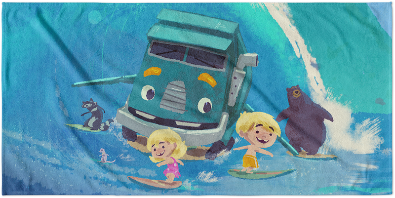 Trash Truck Surfs Beach Towel