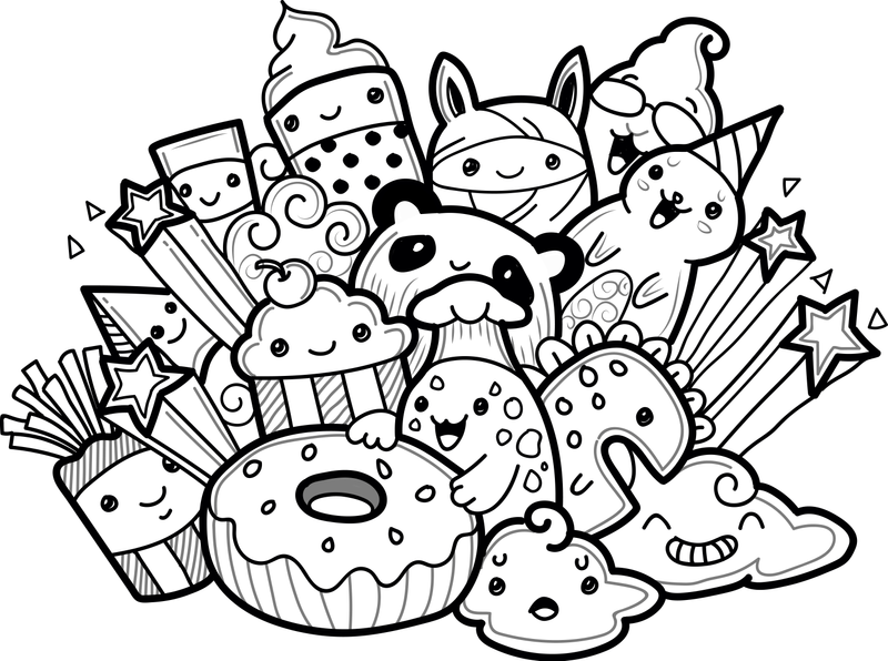 Printable Kawaii Doodle Coloring Book