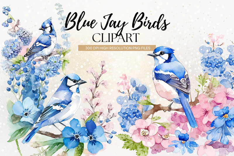 Watercolor Blue Jay Birds Clipart