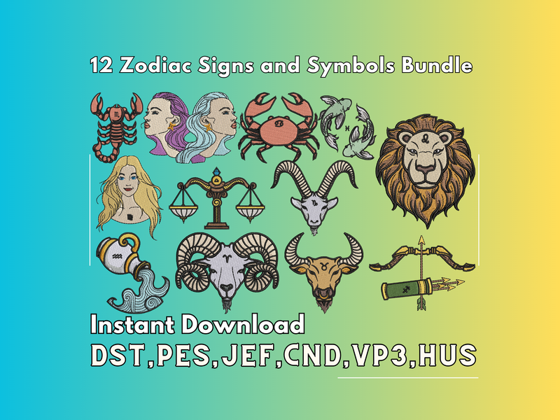 12 Zodiac Sign Embroidery Designs Bundle