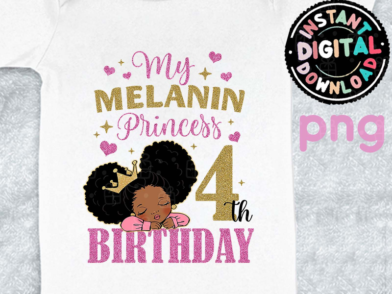 Melanin Princess 4th Birthday Digital