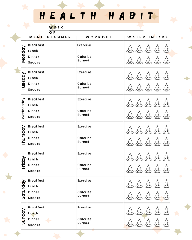 Printable Health Habit Tracker, Fillable