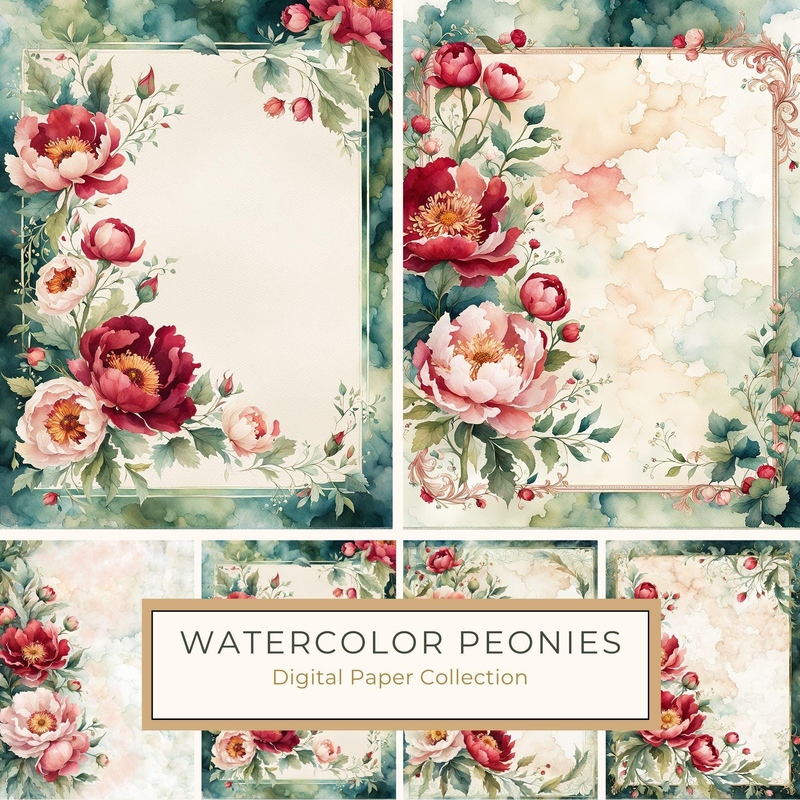 Elegant Watercolor Peonies Digital Paper