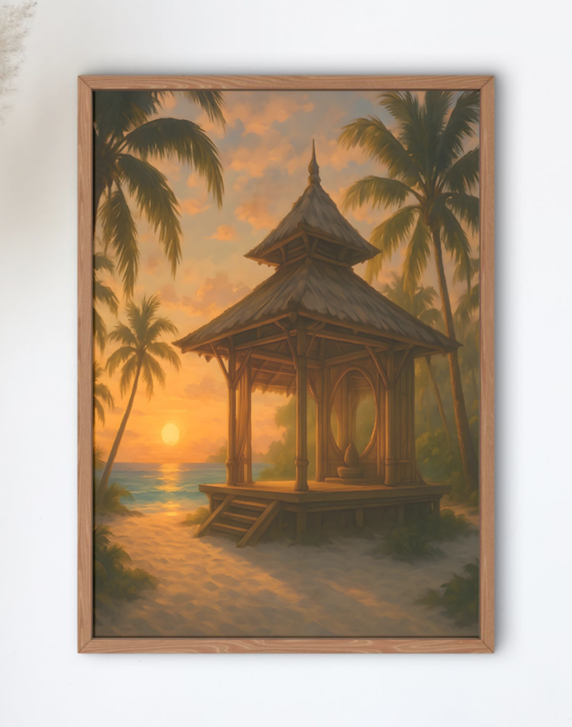 Serene Tropical Sunset Gazebo Wall Art