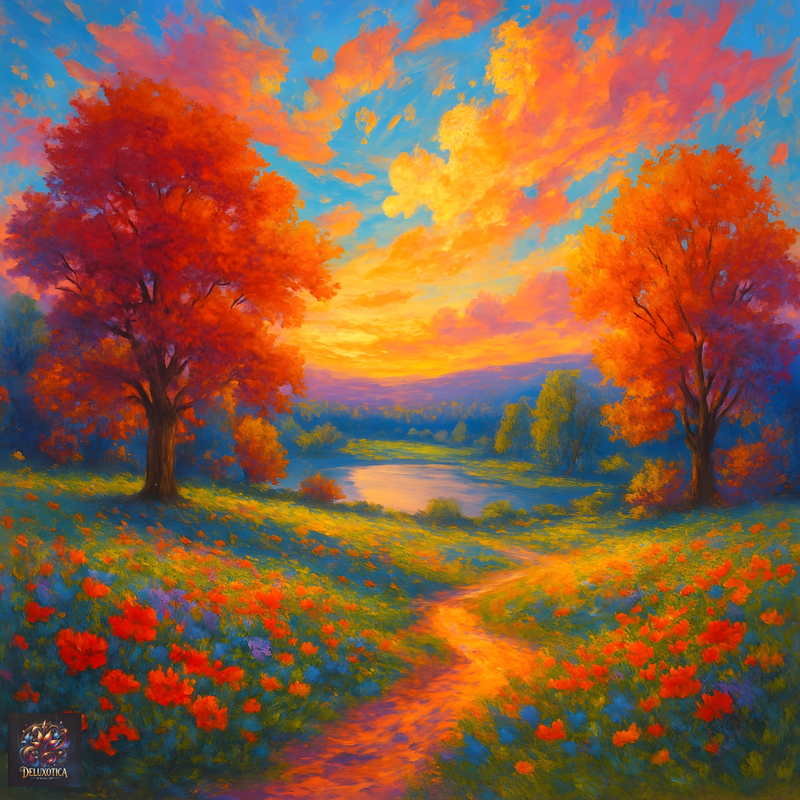 Vibrant Autumn Sunset Landscape Wall Art