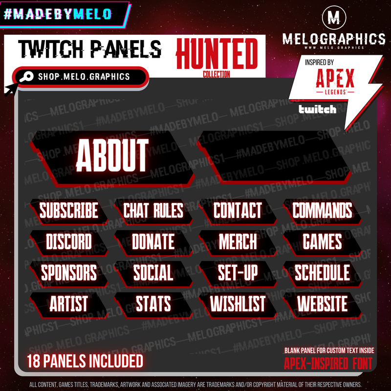 Hunted Legends Twitch Panels: Red/Black