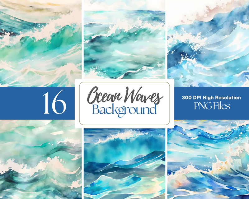 Watercolor Ocean Waves Background Set