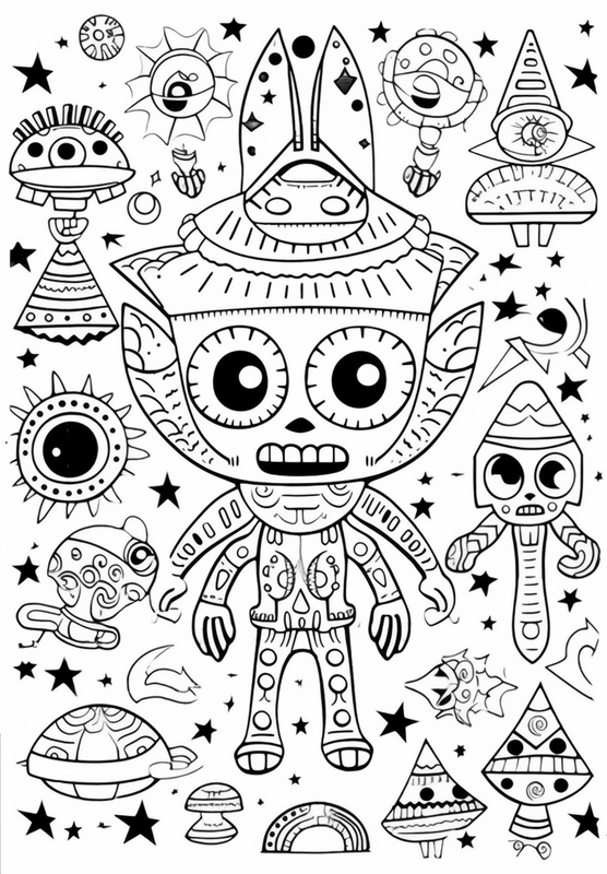 Printable Alien Doodle Coloring Book