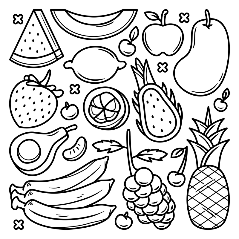 Printable Fruits Doodles Coloring Book