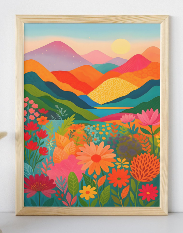 Colorful Day Meadow Landscape Art Print