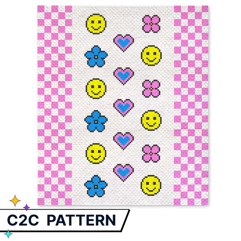 Smile, Heart and Flowers C2C Blanket