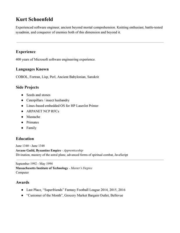 Kurt Schoenfeld Resume (Senior Engineer)
