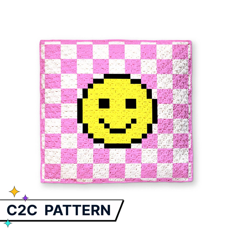 Smiley Face Checkered C2C Pillow pattern