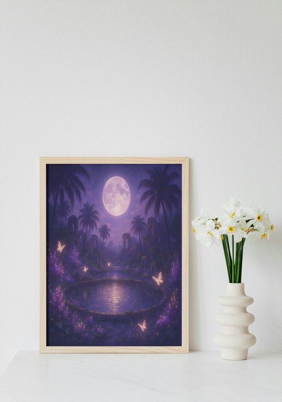 Enchanted Moonlit Garden Oasis Wall Art
