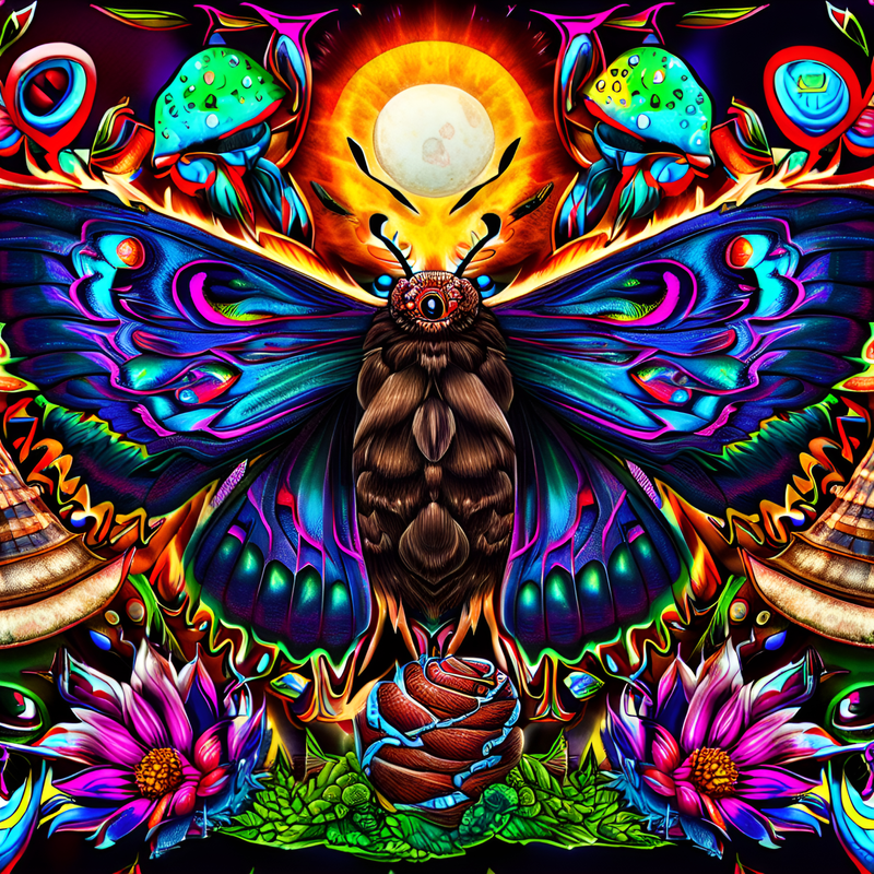 Psychedelic Magic Mushroom Moth Digital