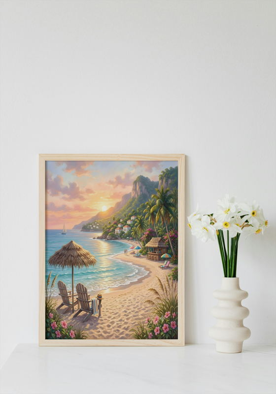 Tropical Coastal Beach Sunset Wall Art