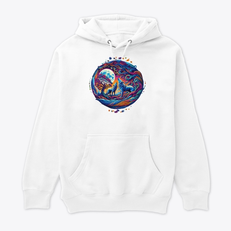 retro design of wolves at night 
