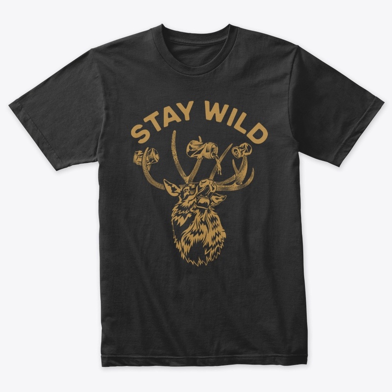Elk Drinking Beers - Stay Wild (gold)