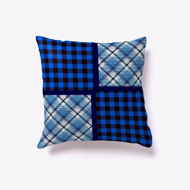 Blue plaid patch pillow 