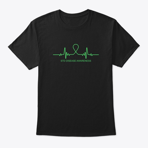 Std Disease Awareness Heartbeat Special Black T-Shirt Front