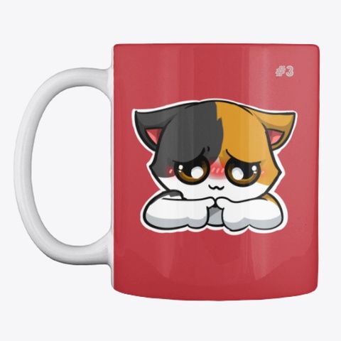 Taza Gatito Shy 💖 #3 Bright Red T-Shirt Front