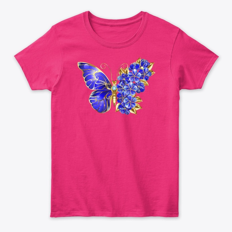 Blue floral butterfly t shirt 