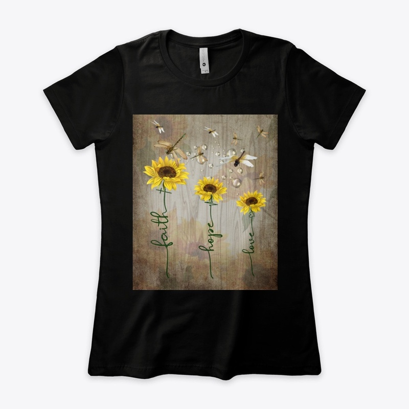 Dragonfly Faith Hope Love Sunflower Tee