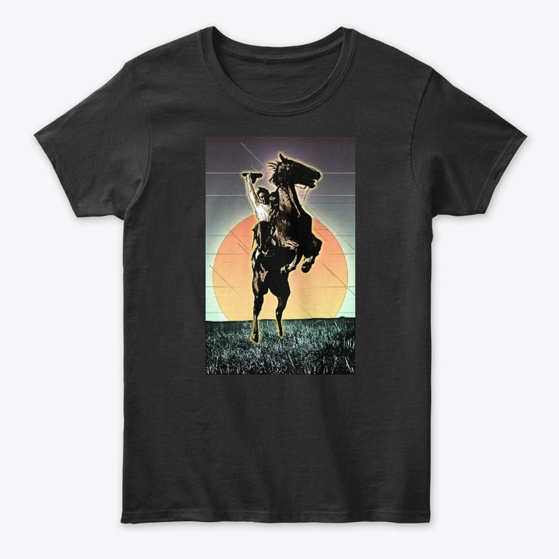 Cowboy Riding Horse with Sunset