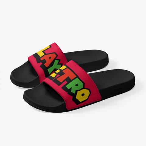 Play Retro Official Black Slides Red T-Shirt Left