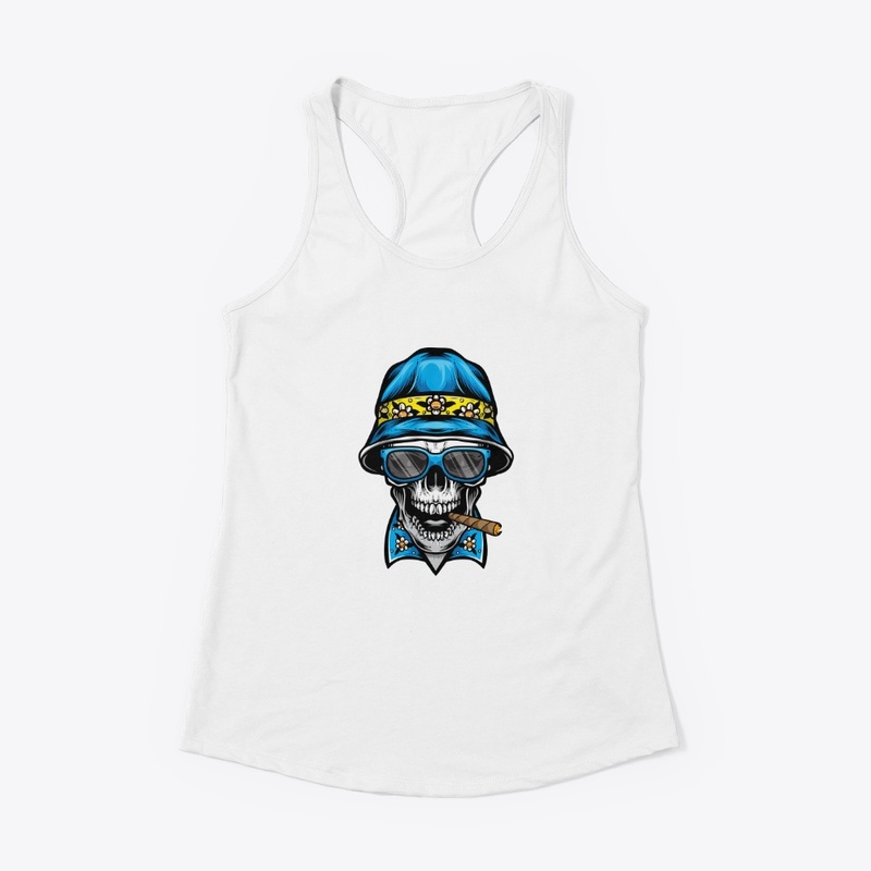smoking skull wearing bucket hat
