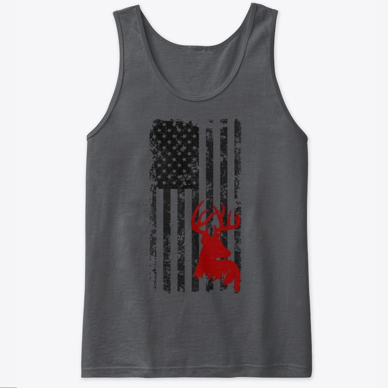American flag with red hunting deer