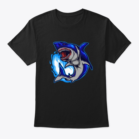 Angry Blue Shark In The Wave Scaring Black T-Shirt Front
