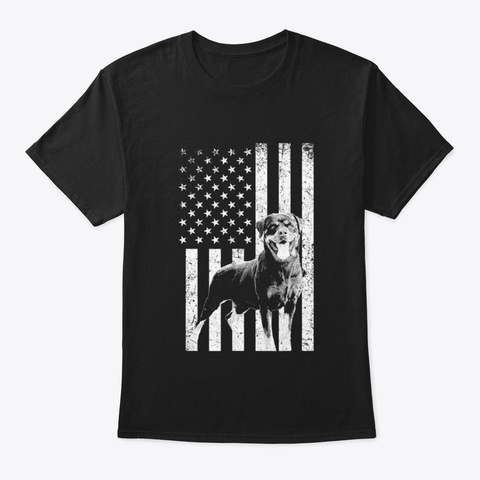 American Flag Rottweiler Dog Lover Funny Black T-Shirt Front