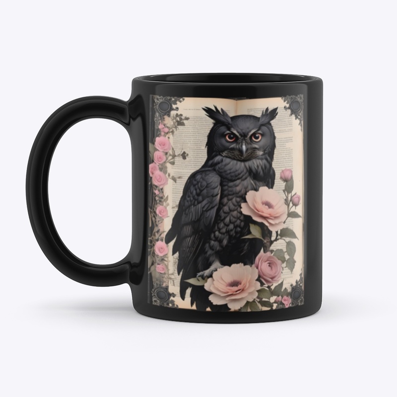 Cute wise owl black mug 