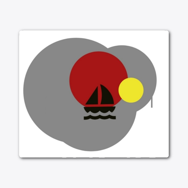 Red yellow circles with black ship 