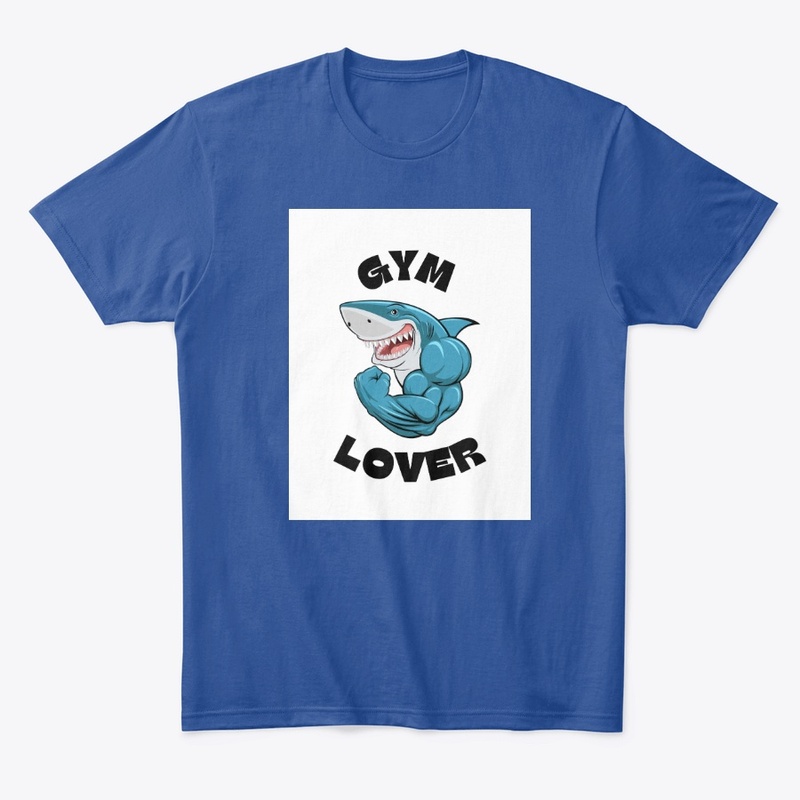 Blue Illustrated Shark Gym Lover T-Shirt