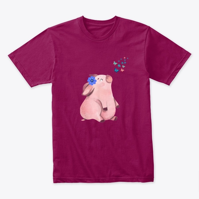 Pig watching butterflies