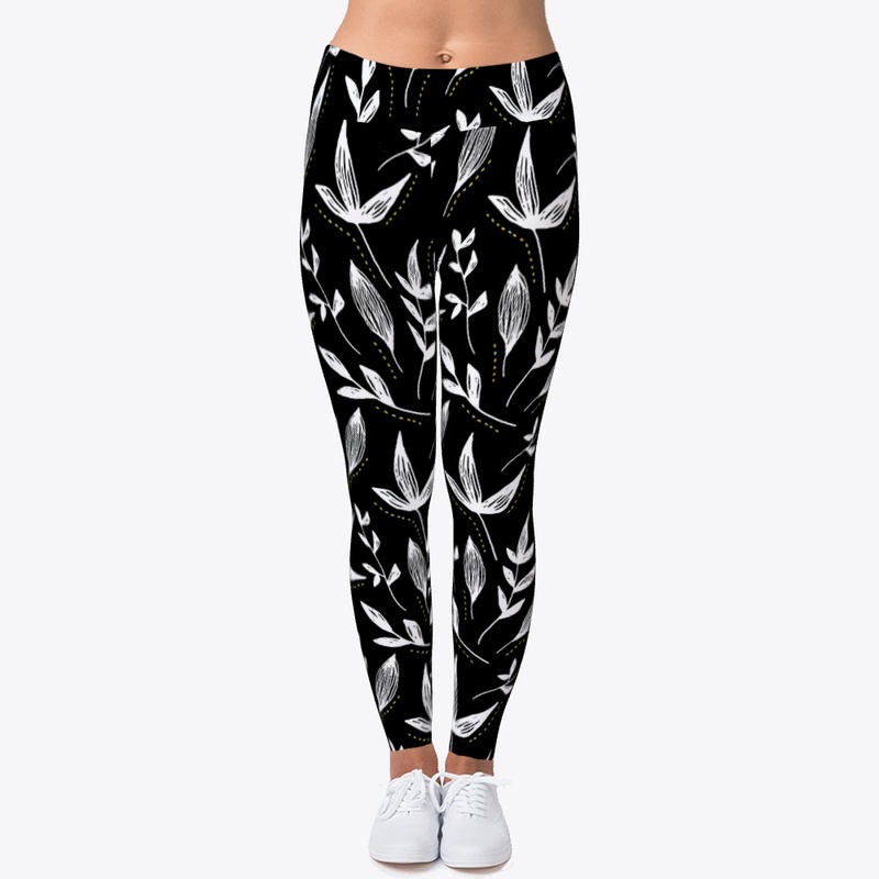 Black Leggings with White Leaves