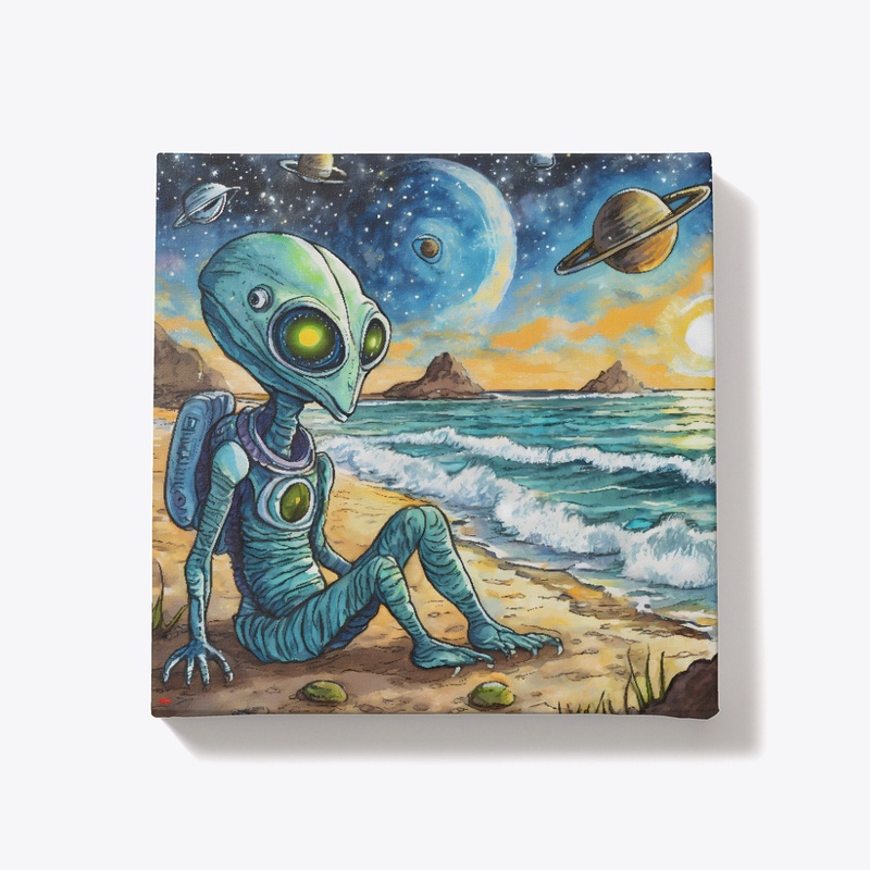 Space alien at the beach