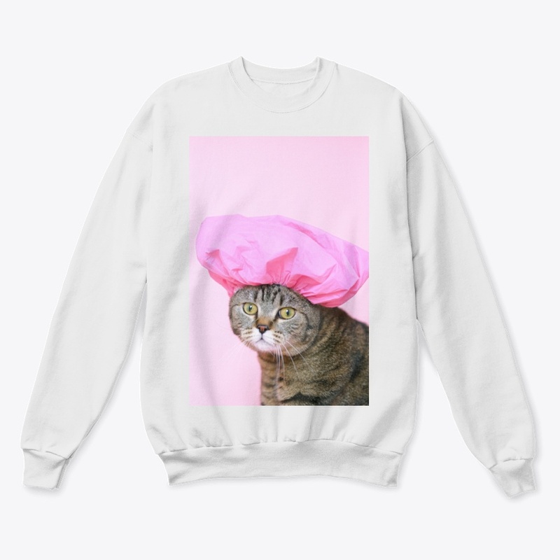 Funny Cat Wearing Shower Cap