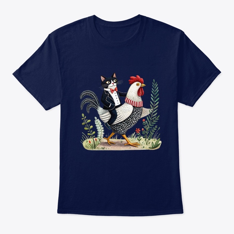 Tuxedo Cat on a Chicken Funny Animal