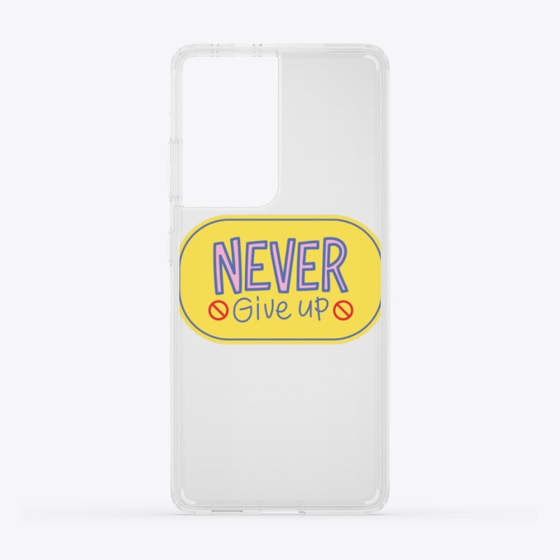 Yellow Never give up quote logo design 