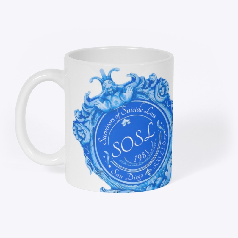 Royal SOSL pottery blue over stamped mug